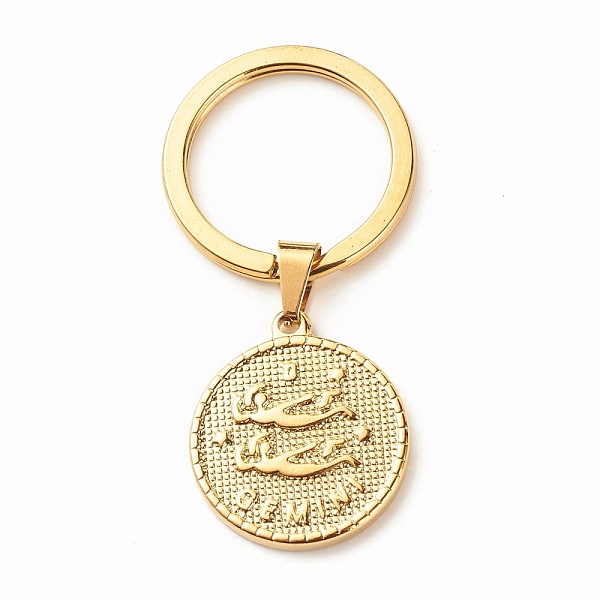 

PandaHall 304 Stainless Steel Pendants Keychain, with 304 Stainless Steel Split Key Rings, Flat Round with Twelve Constellations, Gemini...