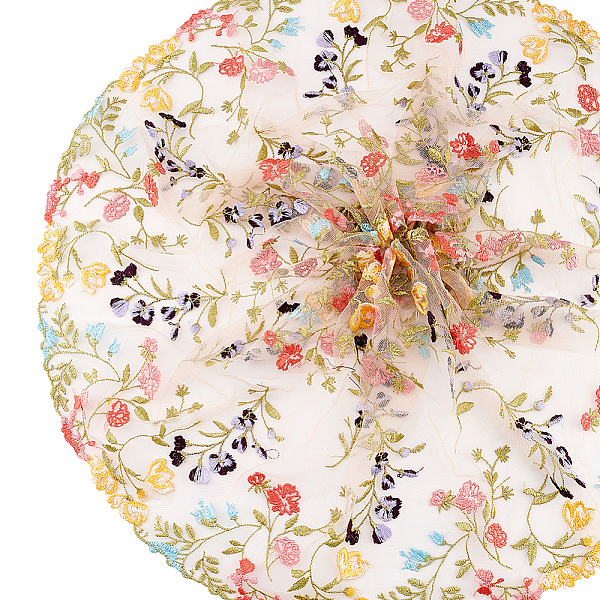 

PandaHall 2 Yards Polyester Embroidery Floral Mesh Fabric, Garment Accessories, Colorful, 9-7/8 inch(250mm) Polyester