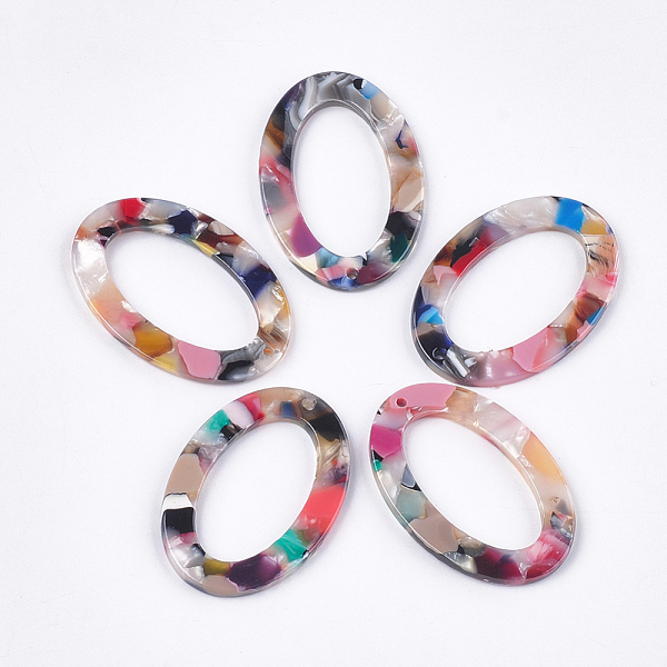 

PandaHall Cellulose Acetate(Resin) Pendants, Oval, Colorful, 37x25.5x2.5mm, Hole: 1.5mm Cellulose Acetate Oval