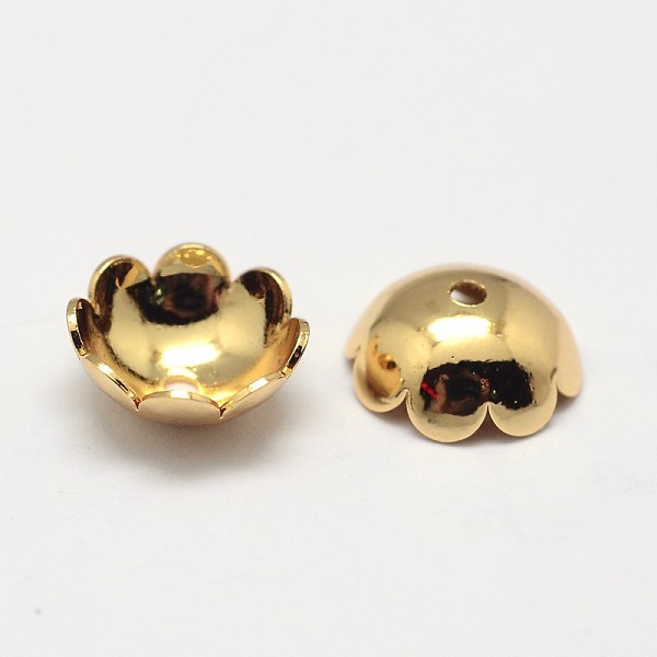 

PandaHall Flower Grade AAA Brass Bead Caps, Cadmium Free & Nickel Free & Lead Free, Real 18K Gold Plated, 8x3mm, Hole: 1mm Brass