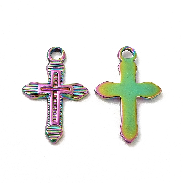 

PandaHall Ion Plating(IP) 304 Stainless Steel Pendants, Cross Charm, Rainbow Color, 20.5x13.5x2mm, Hole: 1.8mm 304 Stainless Steel Cross