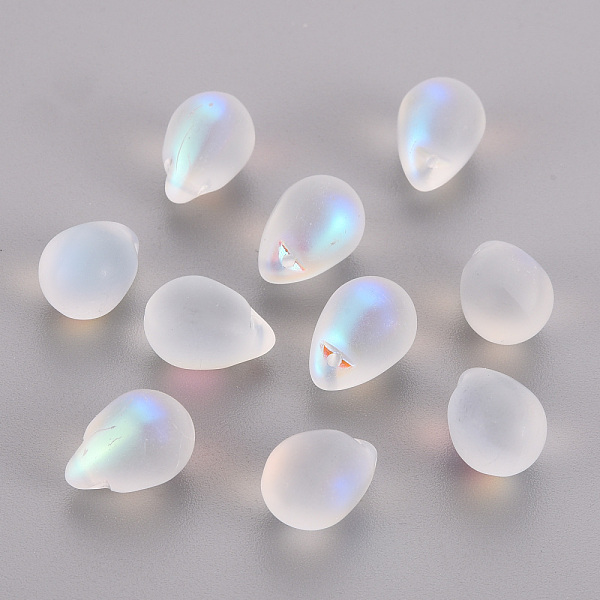 

PandaHall Transparent Spray Painted Glass Charms, AB Color Plated, Frosted, Teardrop, Clear AB, 14x10x10mm, Hole: 1mm Glass Teardrop White