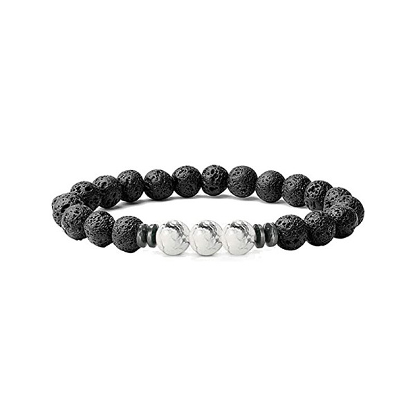 Pulseras Elásticas Con Cuentas Redondas De Roca De Lava Natural De 8 Mm Para Mujeres Y Hombres