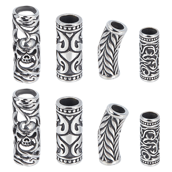 

PandaHall 4 Styles Stainless Steel Hollow Tube Beads Antique Silver Long Spacer Beads Large Hole Curved Beads for Slider Charms Leather...