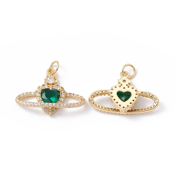 

PandaHall Rack Plating Brass Micro Pave Cubic Zirconia Pendants, with Jump Ring, Cadmium Free & Nickel Free & Lead Free, Heart Planet, Real..., Green
