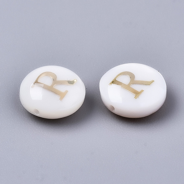 

PandaHall Natural Freshwater Shell Beads, with Golden Plated Brass Etched Metal Embellishments, Flat Round, Seashell Color, Letter.R...