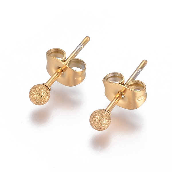 

PandaHall Ion Plating(IP) 304 Stainless Steel Stud Earrings, Ball Stud Earrings, Textured, with Earring Backs, Golden, 14x3mm, Pin: 0.8mm...