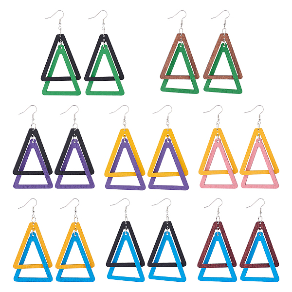 

PandaHall ANATTASOUL 8 Pairs 8 Colors Wood Double Triangle Dangle Earrings with Iron Pins, Mixed Color, 90.5x43.5mm, 1 Pair/color Wood..., Multicolor