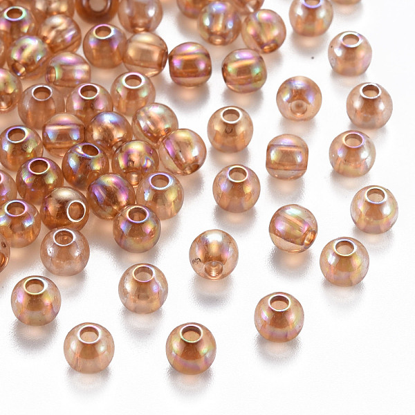 

PandaHall Transparent Acrylic Beads, AB Color Plated, Round, Sandy Brown, 6x5mm, Hole: 1.8mm, about 4400pcs/500g Acrylic Round