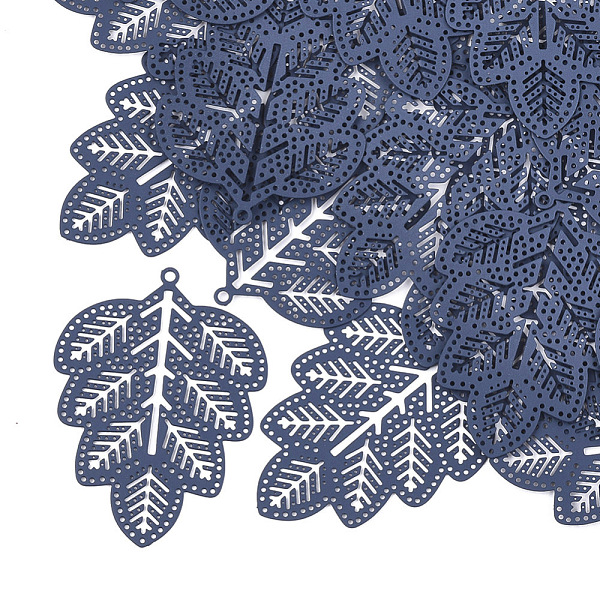 

PandaHall 430 Stainless Steel Filigree Pendants, Spray Painted, Etched Metal Embellishments, Leaf, Marine Blue, 45.5x34x0.3mm, Hole: 1.6mm...