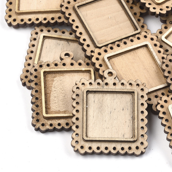 

PandaHall Wooden Pendant Cabochon Settings, Pendant Base, Square, BurlyWooden, Tray: 25X25mm, 44~47x38~41x4.5~5.5mm, Hole: 2.5mm Wood Square..., Orange