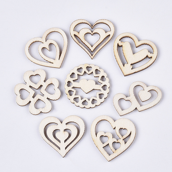 

PandaHall Valentine's Day Theme Laser Cut Wood Shapes, Unfinished Wooden Embellishments, Wooden Cabochons, Heart, PapayaWhip..., Orange