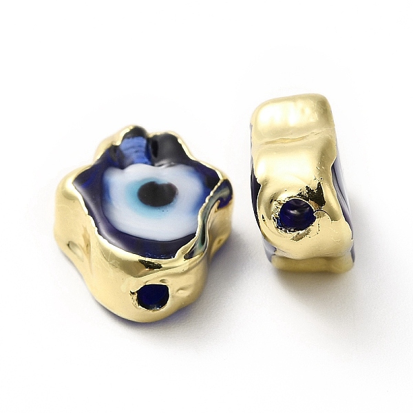 

PandaHall Handmade Evil Eye Lampwork Beads, with Golden Plated Brass Edge, Long-Lasting Plated, Hamsa Hand, Midnight Blue...