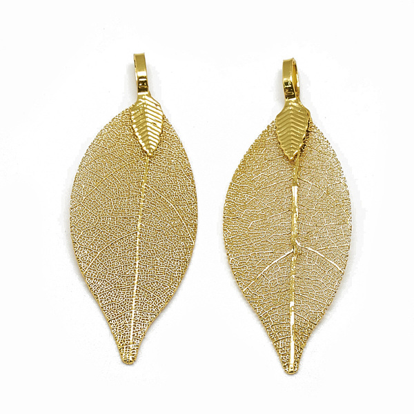 

PandaHall Iron Big Pendants, Electroplate Natural Leaf, Leaf, Golden Plated, 52~53x19~20x1.5mm, Hole: 3x5.5mm Iron Leaf
