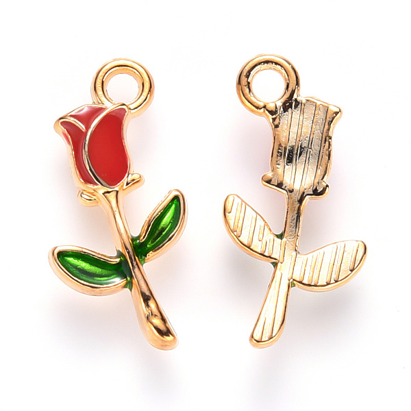 

PandaHall Alloy Enamel Pendants, Rose Shape, Light Gold, Red, 19x9x2.5mm, Hole: 1.8mm Alloy+Enamel Flower Red