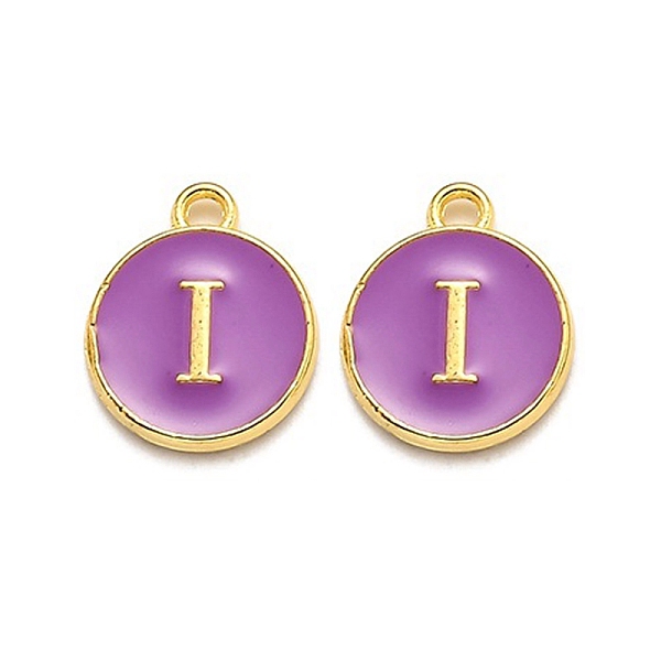 

PandaHall Golden Plated Alloy Enamel Charms, Enamelled Sequins, Flat Round with Alphabet, Letter.I, Purple, 14x12x2mm, Hole: 1.5mm...