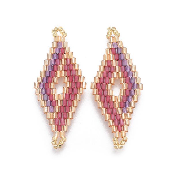 

PandaHall MIYUKI & TOHO Handmade Japanese Seed Beads Links, Loom Pattern, Rhombus, Colorful, 40.5x16~16.5x2mm, Hole: 2mm Glass Rhombus