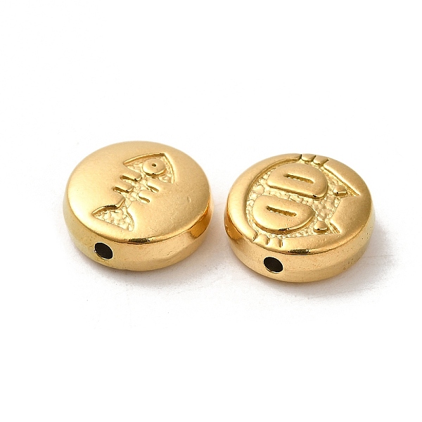 

PandaHall 304 Stainless Steel Beads, Flat Round with Cat & Bone Fish, Real 18K Gold Plated, 11x4mm, Hole: 1.5mm 304 Stainless Steel Flat...
