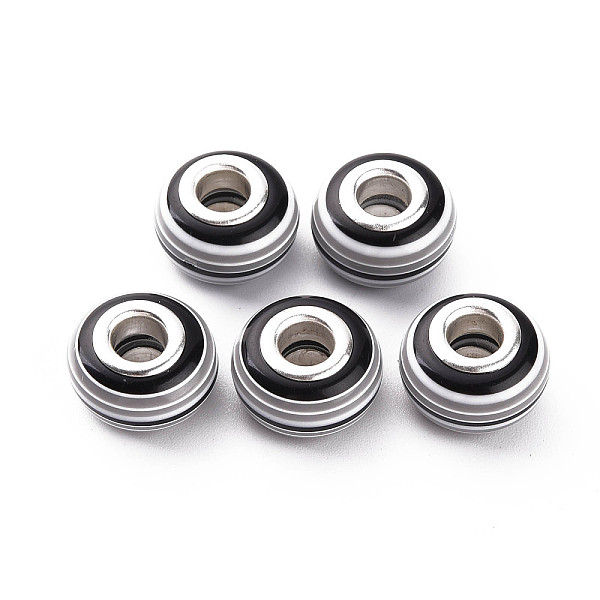 

PandaHall Resin European Stripe Beads, Large Hole Beads, with Silver Color Plated Brass Cores, Rondelle, Black, 14x8.5mm, Hole: 5mm...