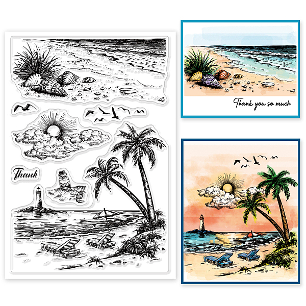 

PandaHall Custom Summer Theme PVC Plastic Clear Stamps, for DIY Scrapbooking, Photo Album Decorative, Cards Making, Sandbeach, 160x110mm...
