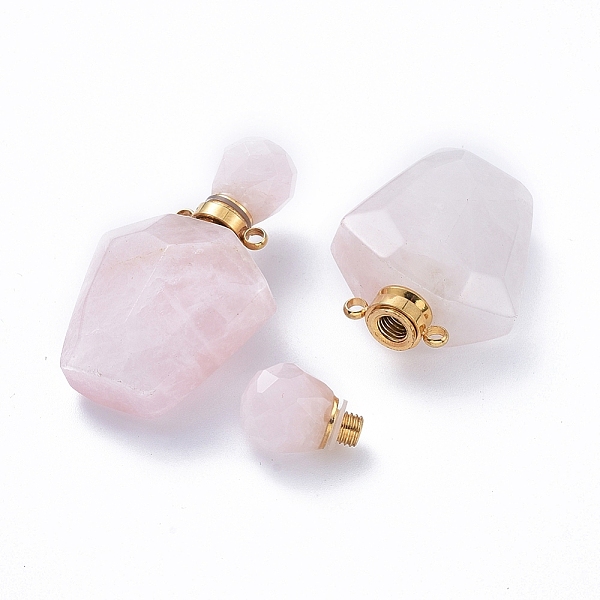 

PandaHall Faceted Natural Rose Quartz Openable Perfume Bottle Pendants, Essential Oil Bottles, with Golden Tone 304 Stainless Steel Findings...