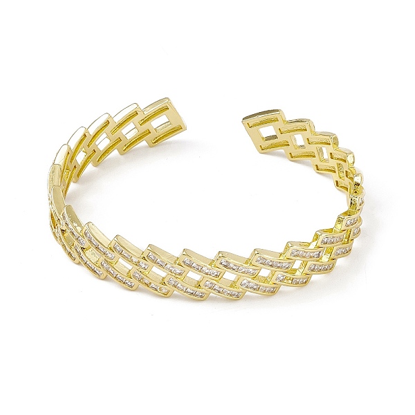 

PandaHall Cubic Zirconia Hollow Out Rhombus Open Cuff Bangle, Rack Plating Brass Jewelry for Women, Cadmium Free & Lead Free, Clear, Inner...