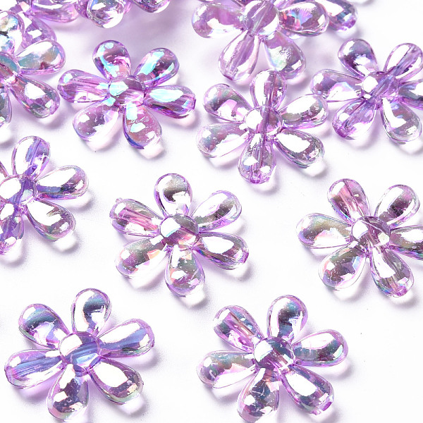 

PandaHall Transparent Acrylic Beads, AB Color, Flower, Violet, 25x4.5mm, Hole: 1.6mm, about 375pcs/500g Acrylic Flower Purple
