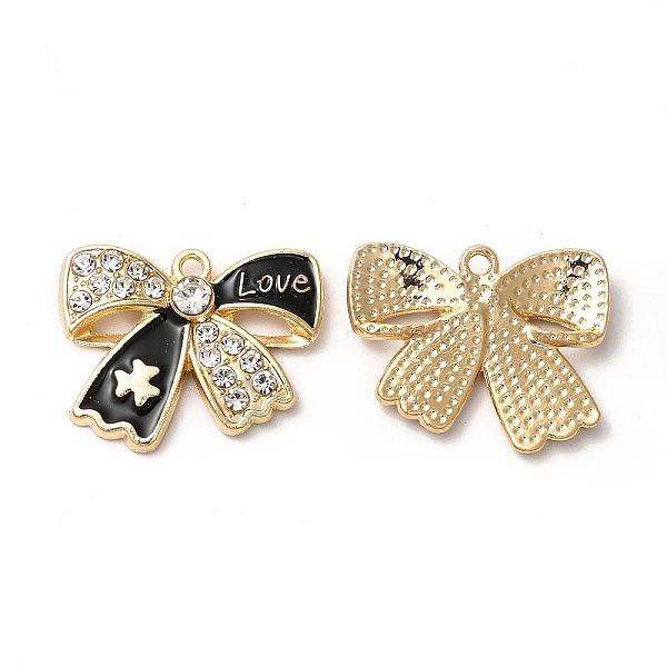 

PandaHall Alloy Enamel Pendants, with Rhinestone, Cadmium Free & Nickel Free & Lead Free, Golden, Bowknot with Word Love Charm, Black...