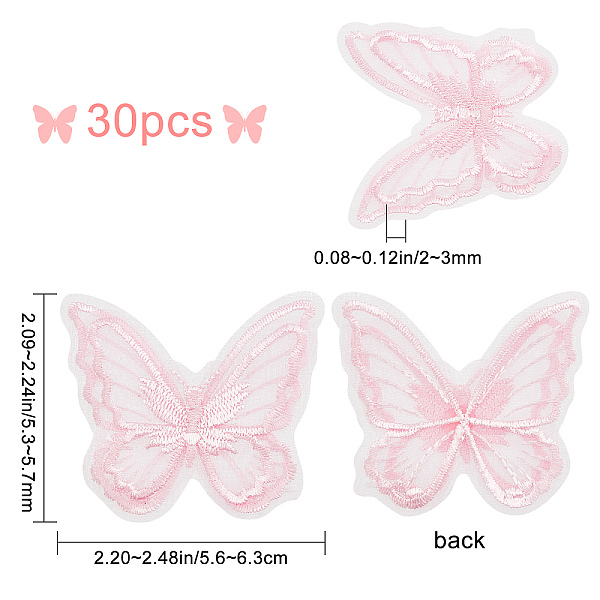

PandaHall GORGECRAFT 30PCS Butterfly Lace Trim Double Layers Organza Blue Butterfly Lace Fabric Sewing Embroidery Applique Patches for DIY..., Pink