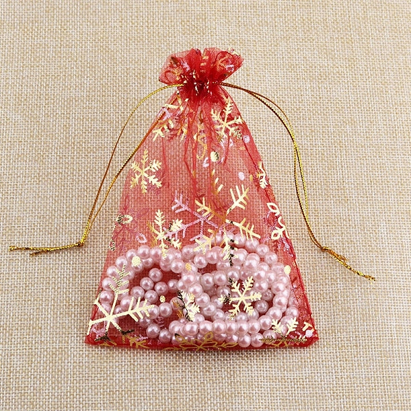

PandaHall Christmas Printed Organza Drawstring Bags, Hot Stamping Snowflake Pouches, Rectangle, Red, 18x13cm Organza Rectangle Red