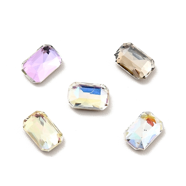 

PandaHall K9 Glass Cabochons, Flat Back & Back Plated, Faceted, Rectangle, Mixed Color, 6x4x2mm Glass Rhinestone Rectangle Multicolor