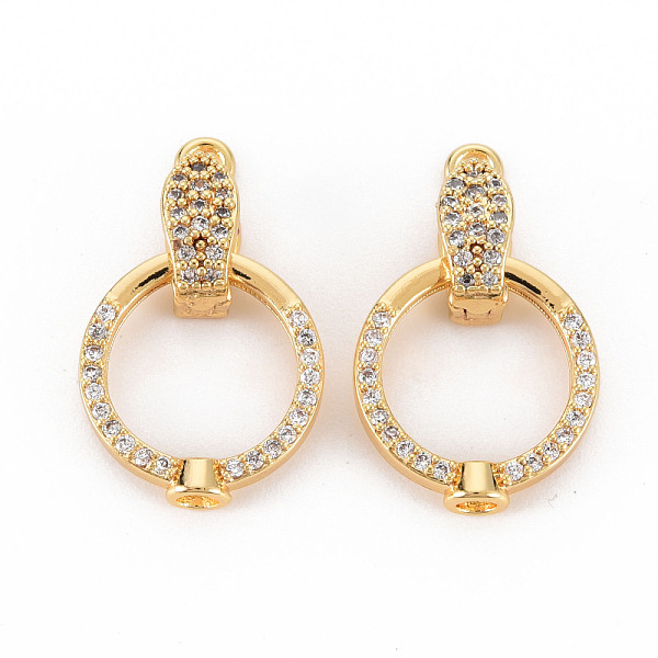 

PandaHall Brass Micro Pave Clear Cubic Zirconia Fold Over Clasps, Nickel Free, Ring, Real 18K Gold Plated, 15x14x3.5mm, Hole: 2mm, clasp...