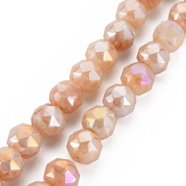 

PandaHall Electroplate Glass Beads Strands, Faceted, Round, Navajo White, 7.5x8mm, Hole: 1.2mm, about 50pcs/strand, 14.76 inch(37.5cm) Glass...