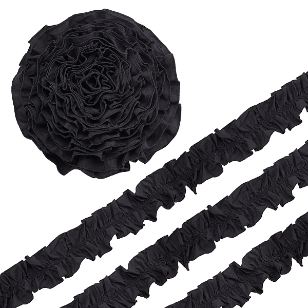 PandaHall Polyester Ruffled Trimming, for Doll Clothes, Lolita Costume Accessories, Black, 80x0.5mm Polyester Others Black