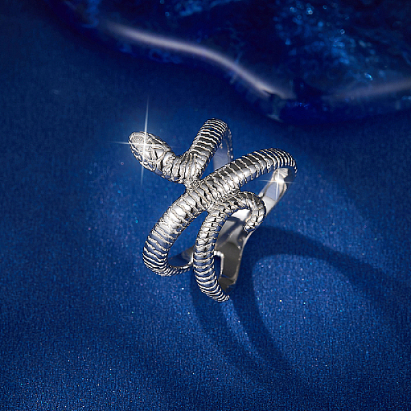

PandaHall Snake Shape Rhodium Plated Sterling Silver Wide Band Rings, Platinum, Inner Diameter: 17mm Sterling Silver Snake