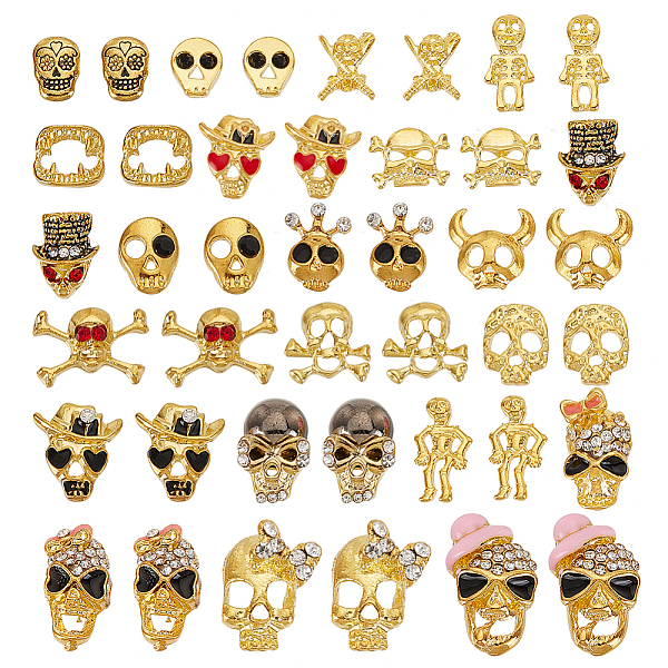 

PandaHall ARRICRAFT 42pcs 21 style Zinc Alloy Cabochons, with Rhinestone and Enamel, Nail Art Decoration Accessories, Halloween Theme, Skull..., Clear