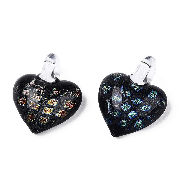 

PandaHall Handmade Foil Glass Lampwork Pendants, Heart Charm, Mixed Color, 22~23.5x18.5x9mm, Hole: 3.5mm Lampwork Heart Multicolor