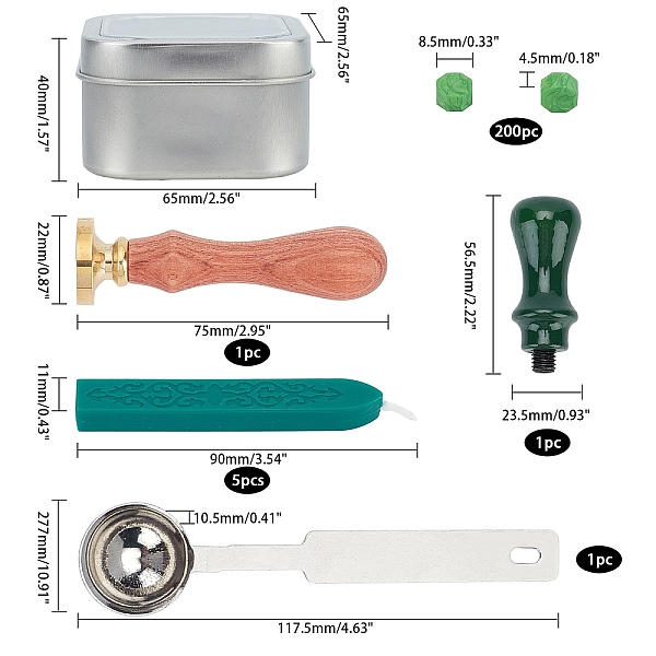 

PandaHall Wax Seal Stamp Set, Including Sealing Wax Sticks, Pear Wood Handle, Sealing Wax Particles, Iron Wax Sticks Melting Spoon..., Green