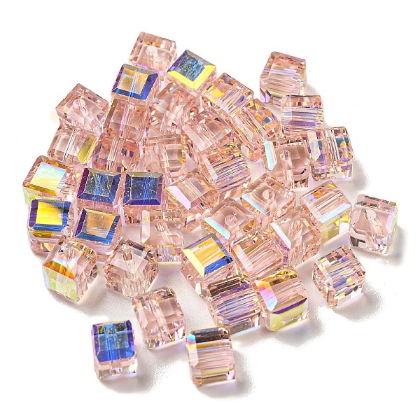 

PandaHall Electroplate Glass Beads, Faceted, Cube, Misty Rose, 5.5x5.5x5.5mm, Hole: 1.5mm, 100pcs/bag Glass Cube