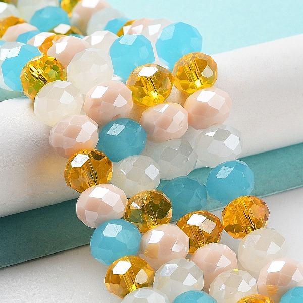 

PandaHall Glass Beads Strands, Faceted, Rondelle, Aqua, 10x8mm, Hole: 1mm, about 63~65pcs/strand, 19.2~20 inch(48~50cm) Glass Rondelle Cyan