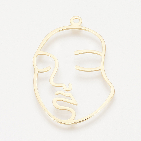 

PandaHall Brass Pendants, Face, Nickel Free, Real 18K Gold Plated, 46.5x29x1mm, Hole: 2mm Brass Body