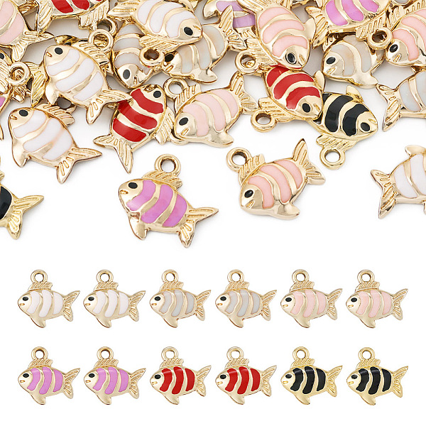 

PandaHall 36Pcs 6 Colors Alloy Enamel Pendants, Light Gold, Fish Charm, Mixed Color, 15x15.5x3mm, Hole: 2mm, 6pcs/color Alloy+Enamel Fish..., Multicolor