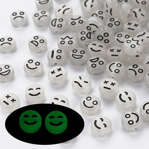 

PandaHall Luminous Acrylic Beads, Horizontal Hole, Flat Round with Black Expression, White, 7x3.5mm, Hole: 1.5mm, about 3700pcs/500g Acrylic...