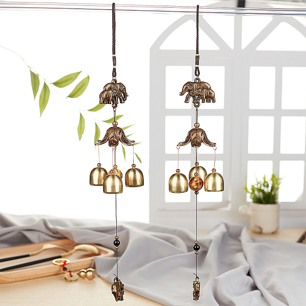 

PandaHall 4Pcs DIY Keychain Hanging Ornaments Kits, Including Iron Wind Chimes, Zinc Alloy Copper Cash Keychains, Mixed Color, 445mm Iron