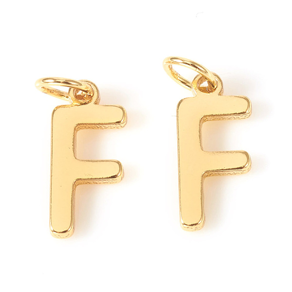 

PandaHall Brass Charms, with Jump Rings, Letter, Real 18K Gold Plated, Letter.F, F: 10x4.5x1mm Hole: 2.5mm Brass Letter F