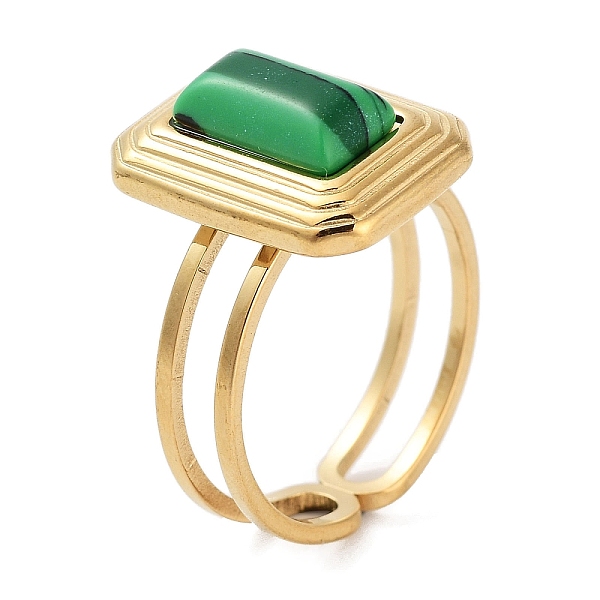 

PandaHall Ion Plating(IP) 304 Stainless Steel Ring, Adjustable Synthetic Malachite Rings, Rectangle, 12x16mm, Inner Diameter: Adjustable...