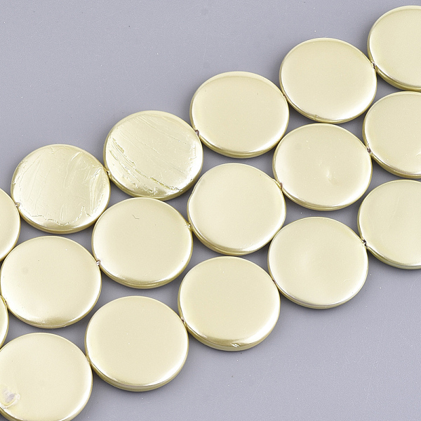 

PandaHall Shell Pearl Beads Strands, Spray Painted, Flat Round, Yellow, 20x3mm, Hole: 1mm, about 20pcs/strand, 15.9 inch Shell Pearl Flat...