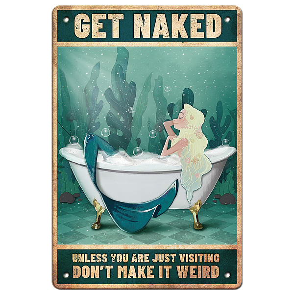PandaHall GLOBLELAND Mermaid Bath Vintage Metal Tin Sign Plaque Poster Retro Metal Wall Decorative Tin Signs 8×12inch for Home Kitchen Bar...