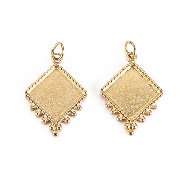 

PandaHall 304 Stainless Steel Pendant Cabochon Settings, with Jump Rings, Rhombus, Real 14K Gold Plated, Tray: 11x11mm, Side Length: 8x8mm...