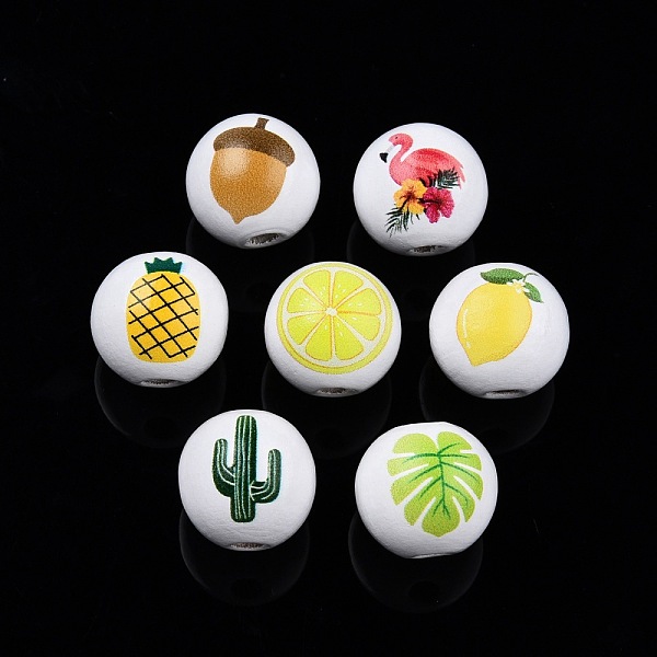 

PandaHall Summer Theme Printed Wooden Beads, Round, Mixed Color, Summer Themed Pattern, 15.5~16x15mm, Hole: 3.5mm Wood Others Multicolor